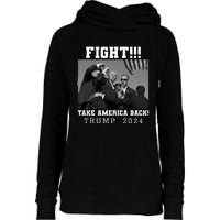 Trump Shot Fight For America Take America Back Trump 2024 Womens Funnel Neck Pullover Hood