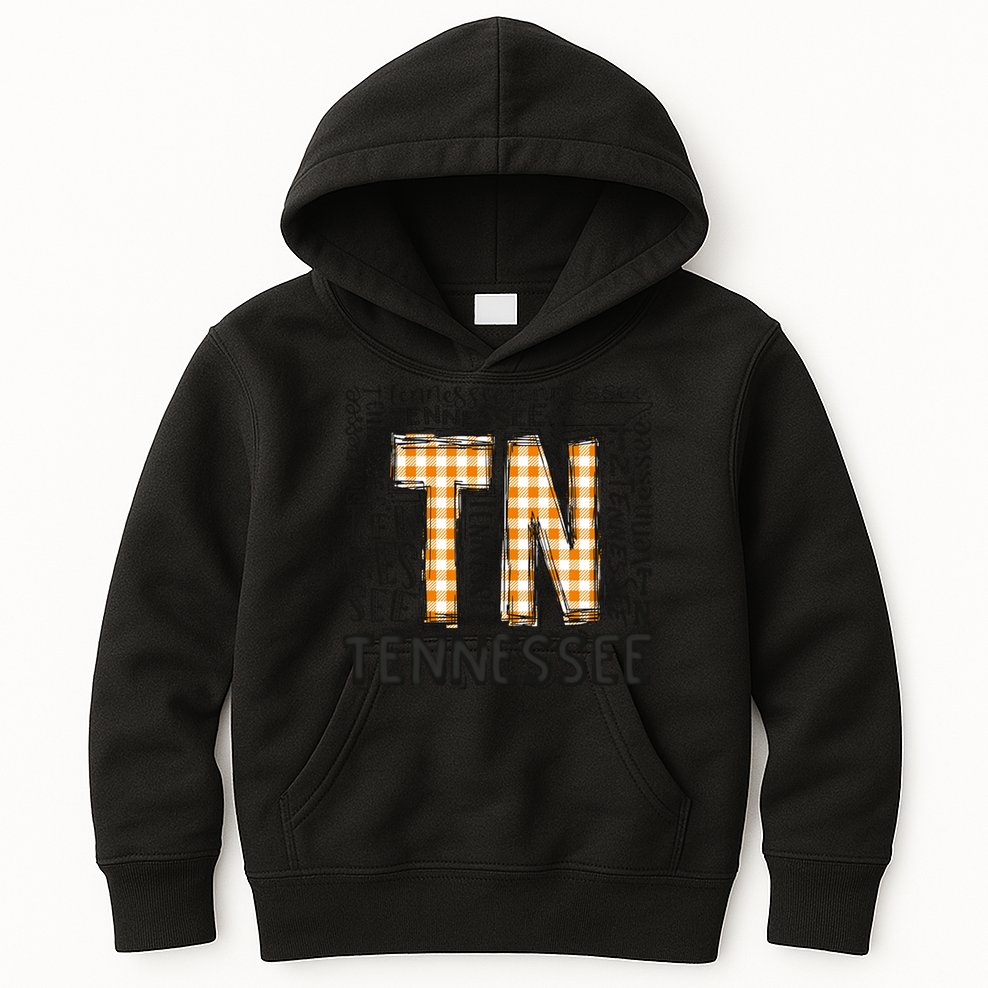 Tennessee State Flag Orange Plaid TN Kids Hoodie