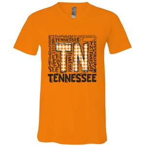 Tennessee State Flag Orange Plaid TN V-Neck T-Shirt