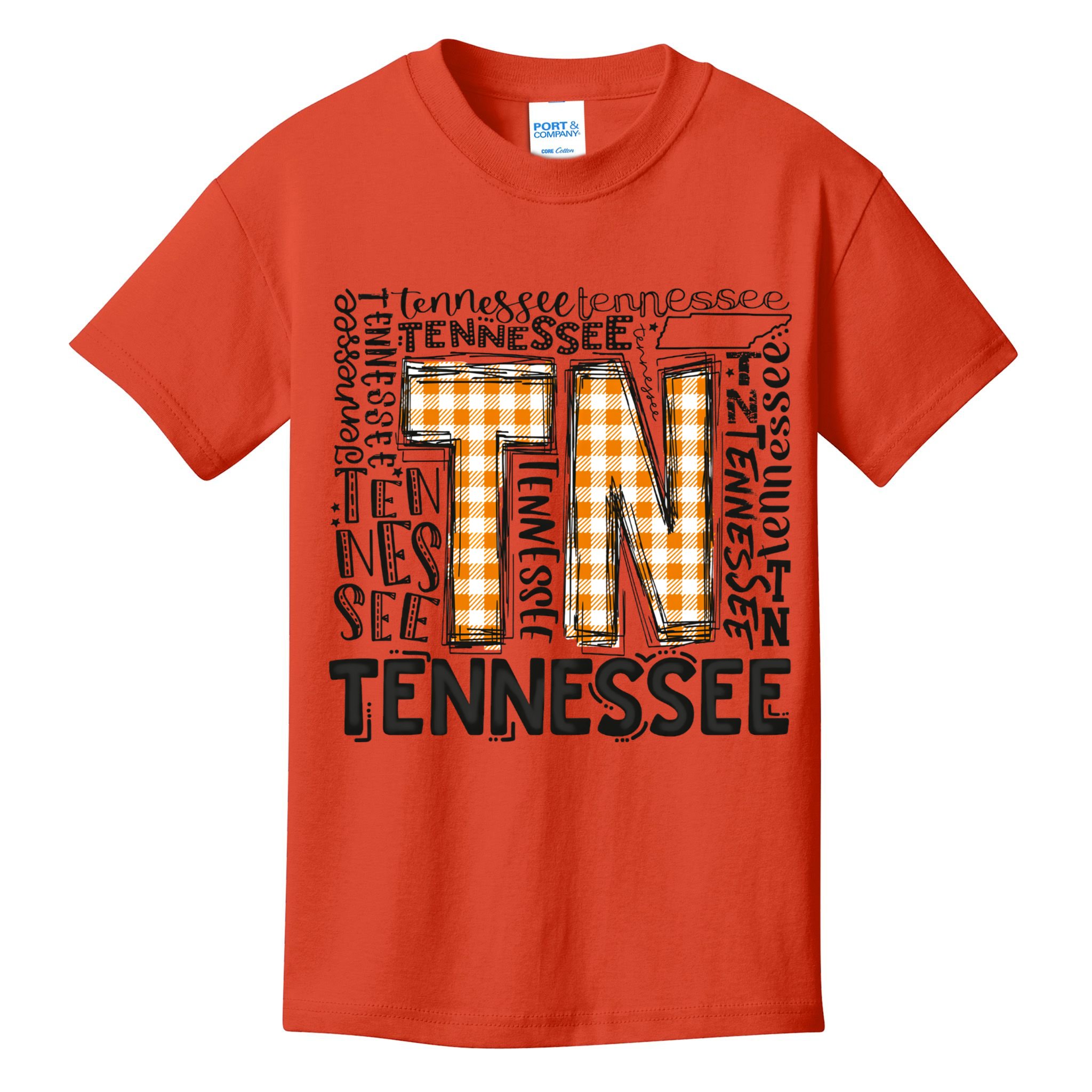 Tennessee State Flag Orange Plaid TN Kids T-Shirt