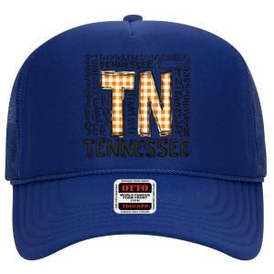 Tennessee State Flag Orange Plaid TN High Crown Mesh Back Trucker Hat