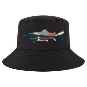 Trout Silhouette Fly Fishing Mountain Sunset Cool Comfort Performance Bucket Hat