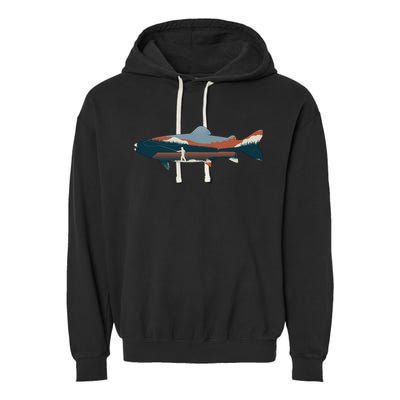 Trout Silhouette Fly Fishing Mountain Sunset Garment-Dyed Fleece Hoodie