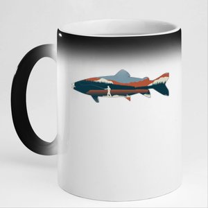 Trout Silhouette Fly Fishing Mountain Sunset 11oz Black Color Changing Mug