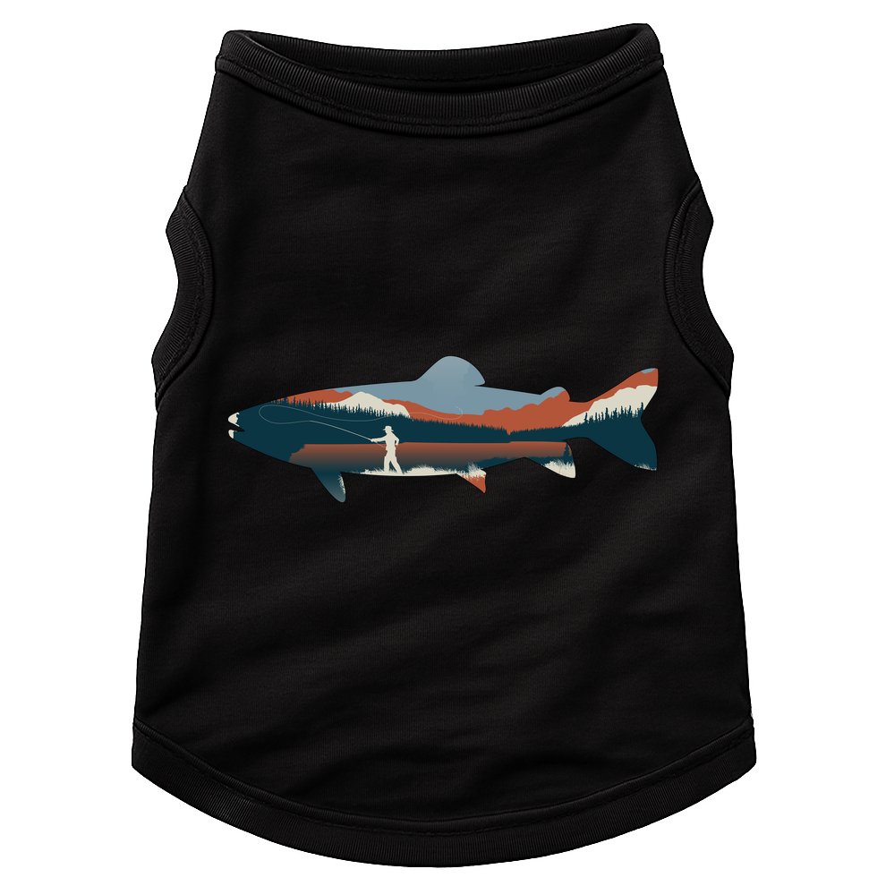 Trout Silhouette Fly Fishing Mountain Sunset Doggie Tank