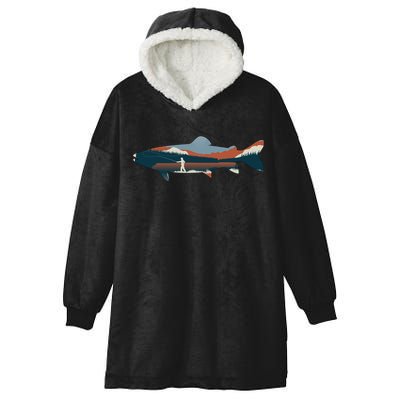 Trout Silhouette Fly Fishing Mountain Sunset Hooded Wearable Blanket
