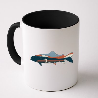 Trout Silhouette Fly Fishing Mountain Sunset Mug