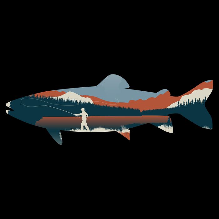 Trout Silhouette Fly Fishing Mountain Sunset Women's V-Neck T-Shirt