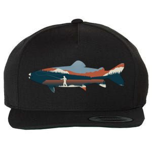 Trout Silhouette Fly Fishing Mountain Sunset Wool Snapback Cap