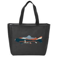 Trout Silhouette Fly Fishing Mountain Sunset Zip Tote Bag