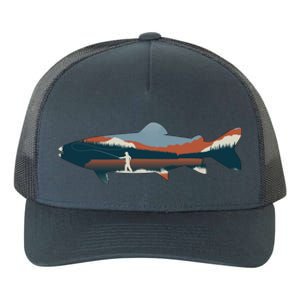 Trout Silhouette Fly Fishing Mountain Sunset Yupoong Adult 5-Panel Trucker Hat