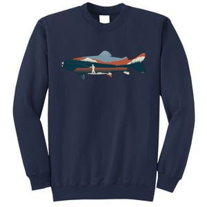 Trout Silhouette Fly Fishing Mountain Sunset Sweatshirt