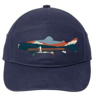 Trout Silhouette Fly Fishing Mountain Sunset 7-Panel Snapback Hat