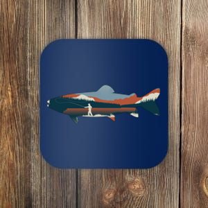 Trout Silhouette Fly Fishing Mountain Sunset Coaster