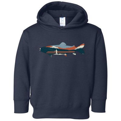 Trout Silhouette Fly Fishing Mountain Sunset Toddler Hoodie