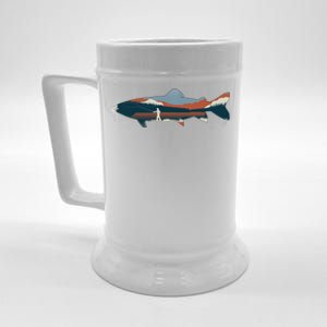 Trout Silhouette Fly Fishing Mountain Sunset Beer Stein