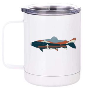 Trout Silhouette Fly Fishing Mountain Sunset 12 oz Stainless Steel Tumbler Cup