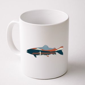 Trout Silhouette Fly Fishing Mountain Sunset Coffee Mug