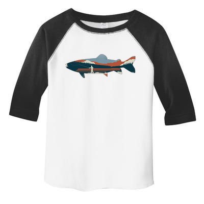 Trout Silhouette Fly Fishing Mountain Sunset Toddler Fine Jersey T-Shirt