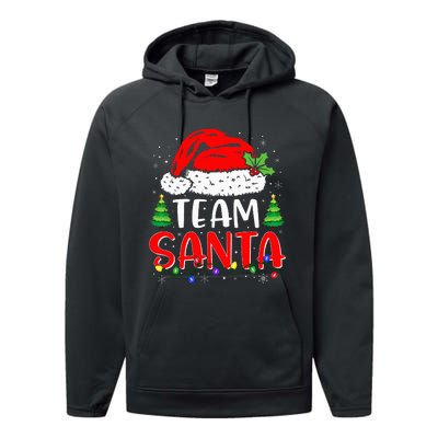 Team Santa Funny Christmas Lights Family Pajamas Matching Performance Fleece Hoodie