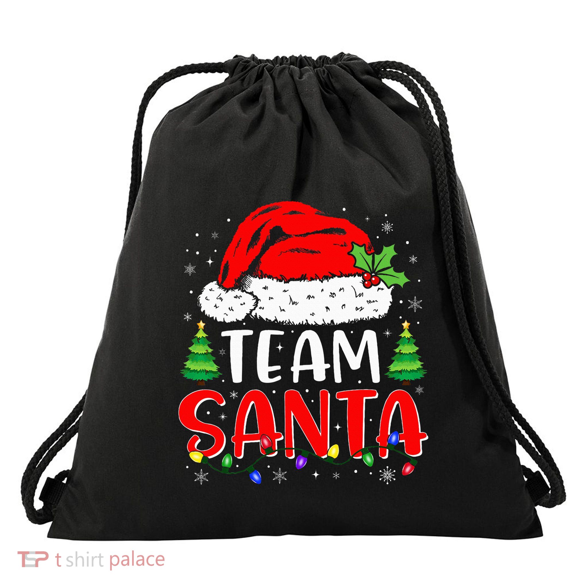Team Santa Funny Christmas Lights Family Pajamas Matching Drawstring Bag