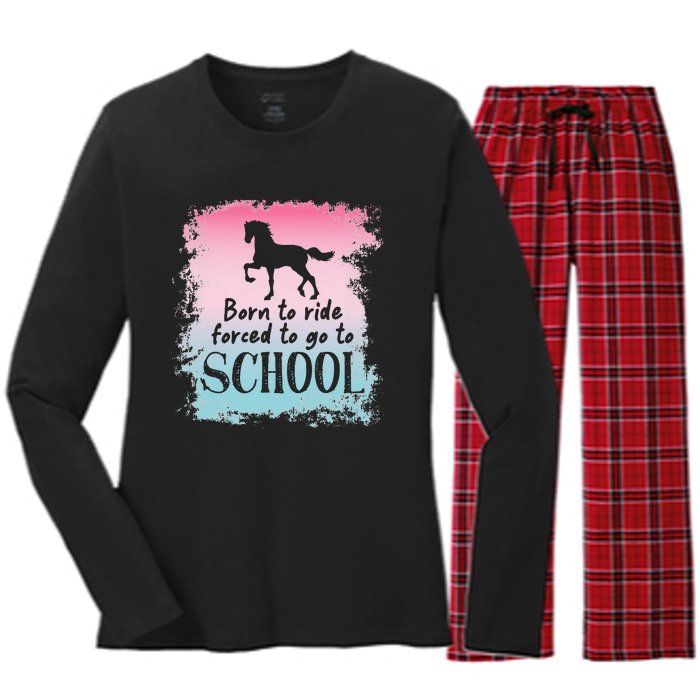 To School For Horseback Riding Horse funny Women's Long Sleeve Flannel Pajama Set 