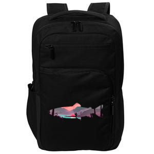 Trout Silhouette Fly Fishing Mountain Sunset River Stream Impact Tech Backpack