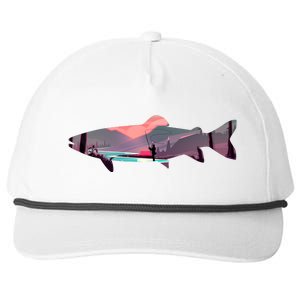 Trout Silhouette Fly Fishing Mountain Sunset River Stream Snapback Five-Panel Rope Hat