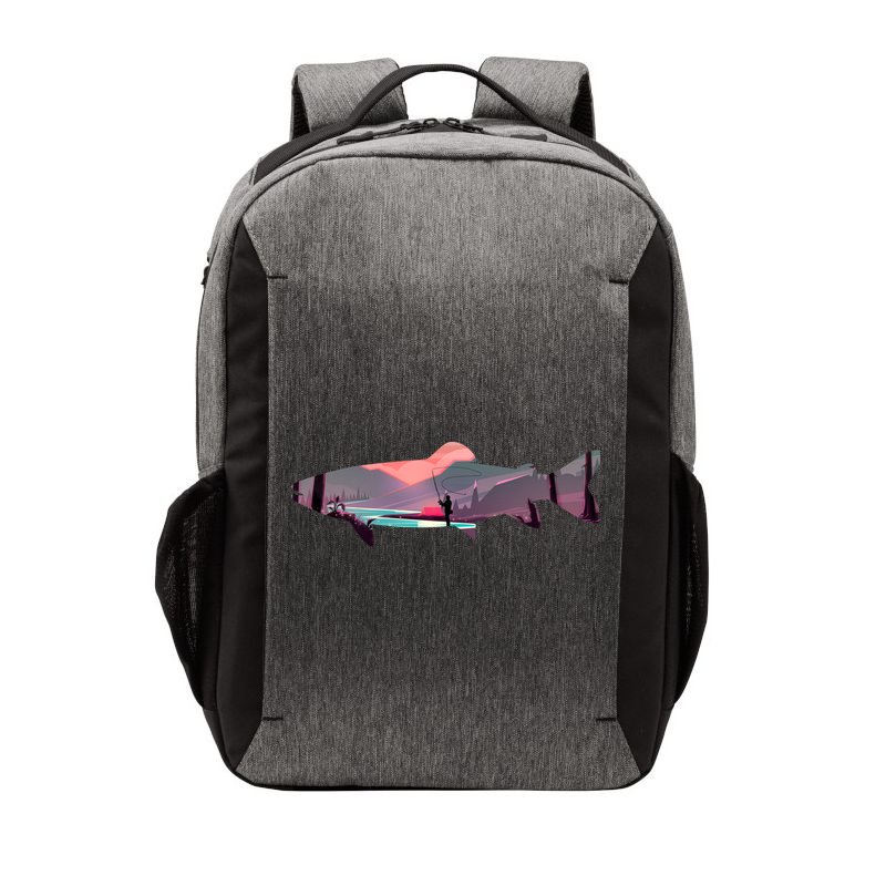 Trout Silhouette Fly Fishing Mountain Sunset River Stream Vector Backpack