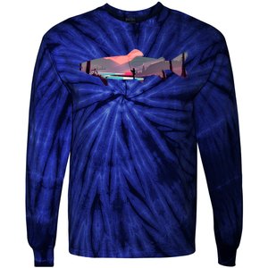 Trout Silhouette Fly Fishing Mountain Sunset River Stream Tie-Dye Long Sleeve Shirt