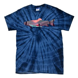 Trout Silhouette Fly Fishing Mountain Sunset River Stream Tie-Dye T-Shirt