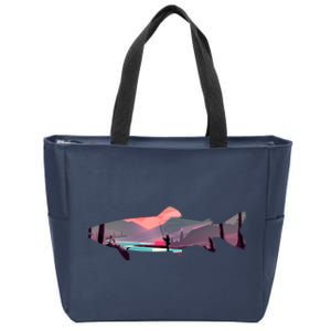 Trout Silhouette Fly Fishing Mountain Sunset River Stream Zip Tote Bag