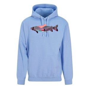 Trout Silhouette Fly Fishing Mountain Sunset River Stream Unisex Surf Hoodie