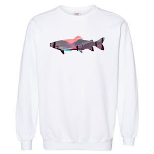 Trout Silhouette Fly Fishing Mountain Sunset River Stream Garment-Dyed Sweatshirt