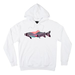 Trout Silhouette Fly Fishing Mountain Sunset River Stream Hoodie