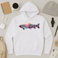 Trout Silhouette Fly Fishing Mountain Sunset River Stream Hoodie