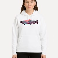 Trout Silhouette Fly Fishing Mountain Sunset River Stream Hoodie