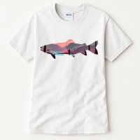 Trout Silhouette Fly Fishing Mountain Sunset River Stream Tall T-Shirt