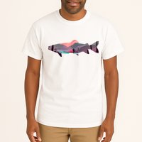 Trout Silhouette Fly Fishing Mountain Sunset River Stream Tall T-Shirt