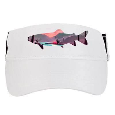 Trout Silhouette Fly Fishing Mountain Sunset River Stream Adult Drive Performance Visor