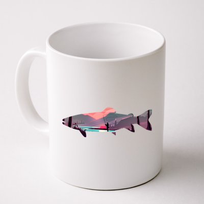 Trout Silhouette Fly Fishing Mountain Sunset River Stream Mug
