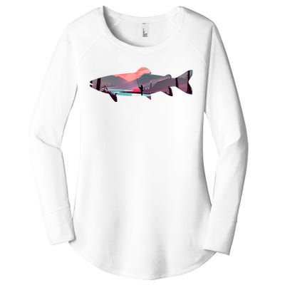 Trout Silhouette Fly Fishing Mountain Sunset River Stream Women's Perfect Tri Tunic Long Sleeve Shirt