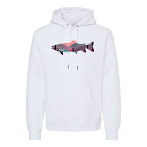 Trout Silhouette Fly Fishing Mountain Sunset River Stream Premium Hoodie