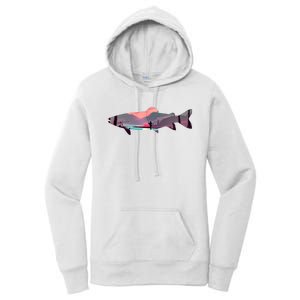 Trout Silhouette Fly Fishing Mountain Sunset River Stream Women's Pullover Hoodie