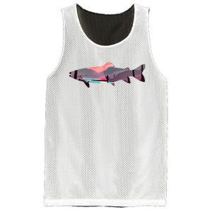 Trout Silhouette Fly Fishing Mountain Sunset River Stream Mesh Reversible Basketball Jersey Tank