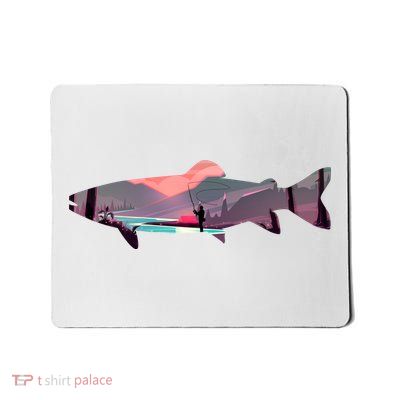 Trout Silhouette Fly Fishing Mountain Sunset River Stream Mousepad