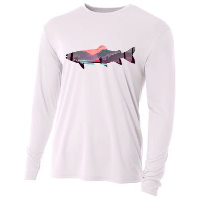 Trout Silhouette Fly Fishing Mountain Sunset River Stream Cooling Performance Long Sleeve Crew