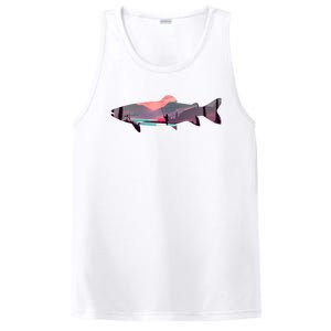 Trout Silhouette Fly Fishing Mountain Sunset River Stream PosiCharge Competitor Tank