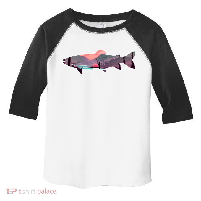 Trout Silhouette Fly Fishing Mountain Sunset River Stream Toddler Fine Jersey T-Shirt