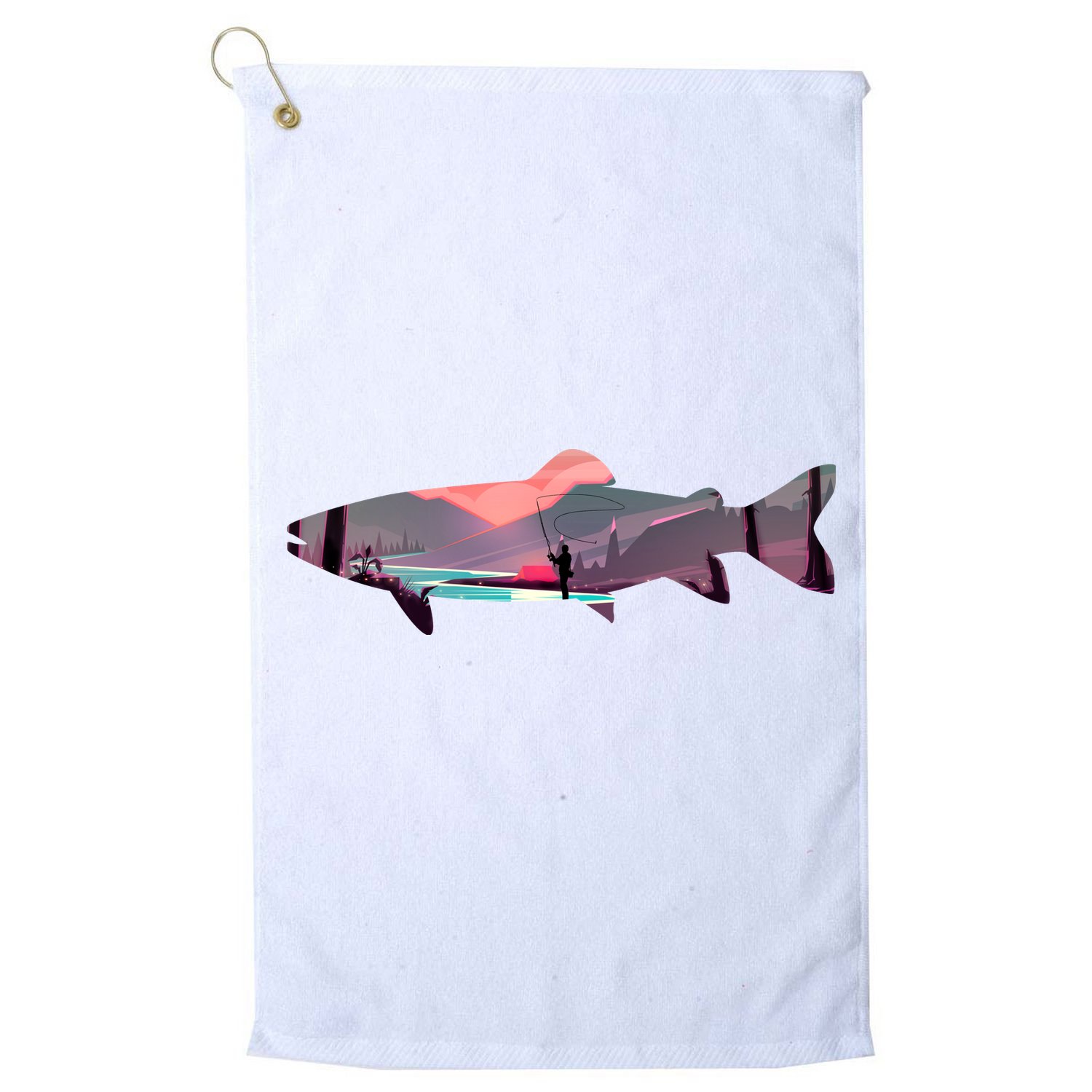 Trout Silhouette Fly Fishing Mountain Sunset River Stream Golf Towel